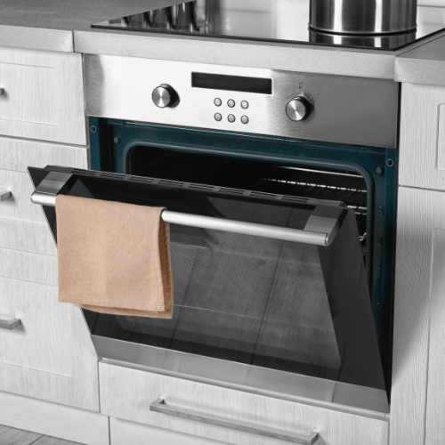 A close up of an oven